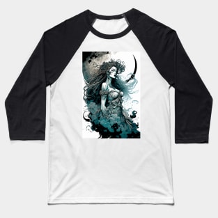 Fierce Moon Goddess Illustration Baseball T-Shirt